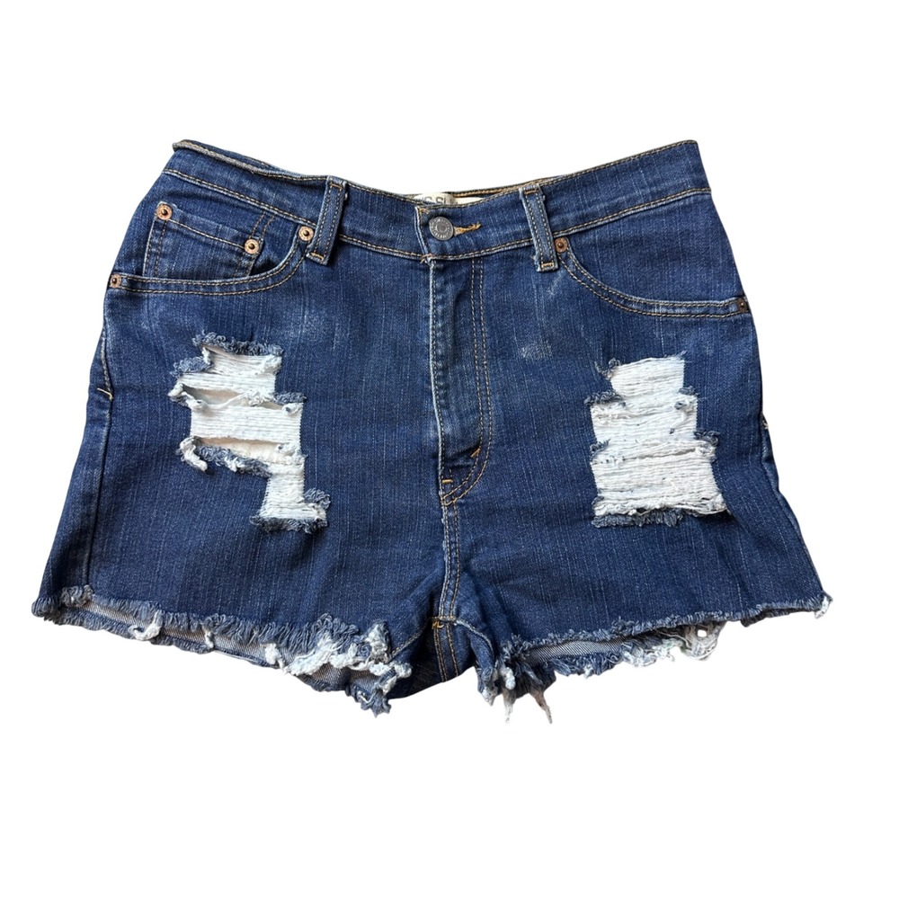 Levi's 512 Denim Shorts Womens 8S Blue Classic Slim Tapered Distressed Cut‎ Off